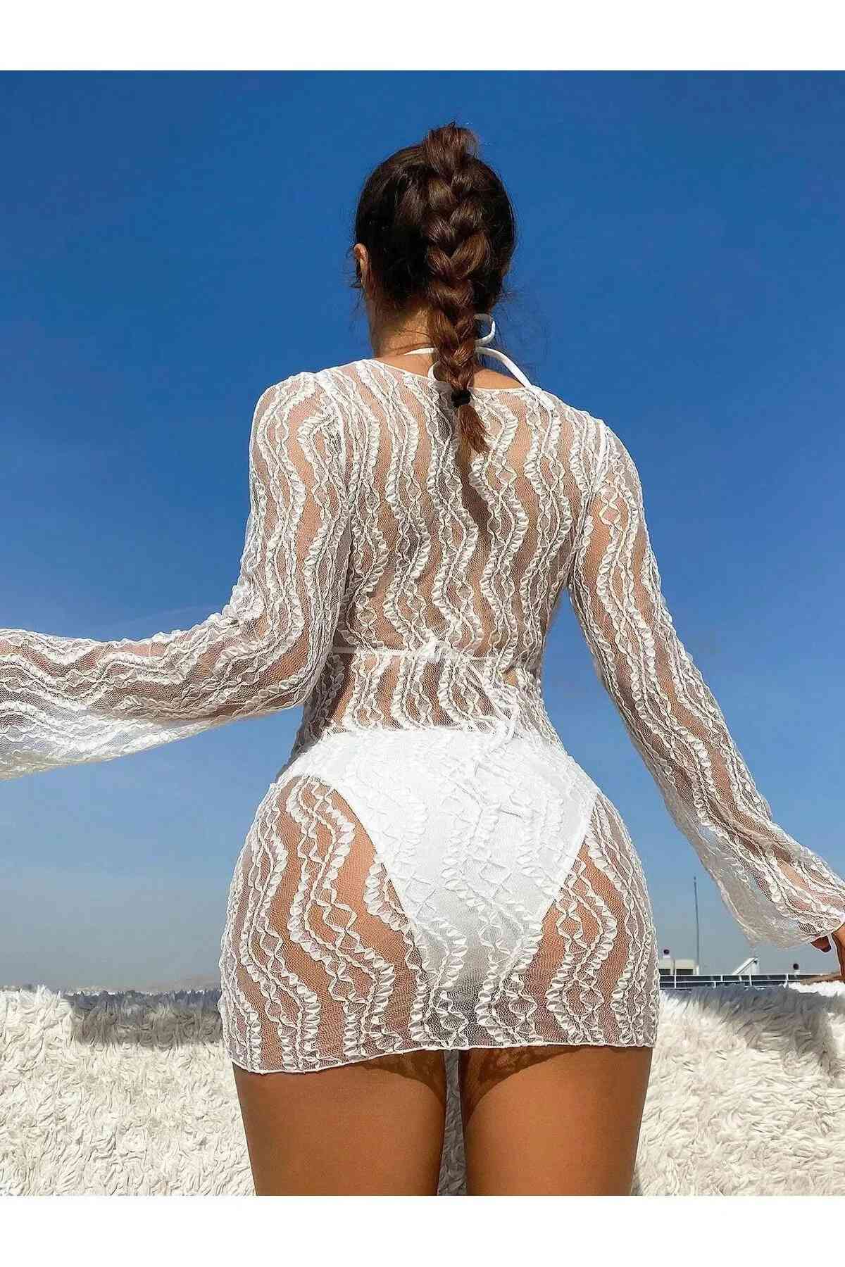 kissbump beyaz dantel pareo elbise – transparan plaj elbisesi