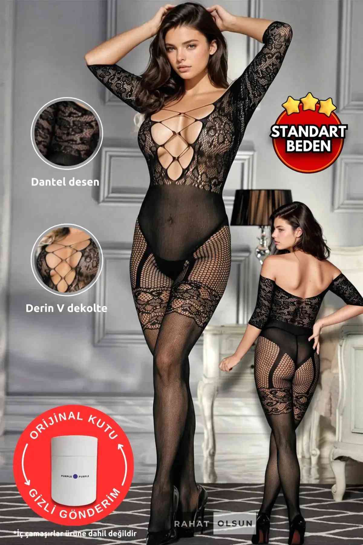 kissbump siyah dantel detaylı file vücut Çorabı – transparan tek parça fantazi tulum gecelik kissbump siyah dantel detaylı file vücut Çorabı – transparan tek parça fantazi tulum gecelik