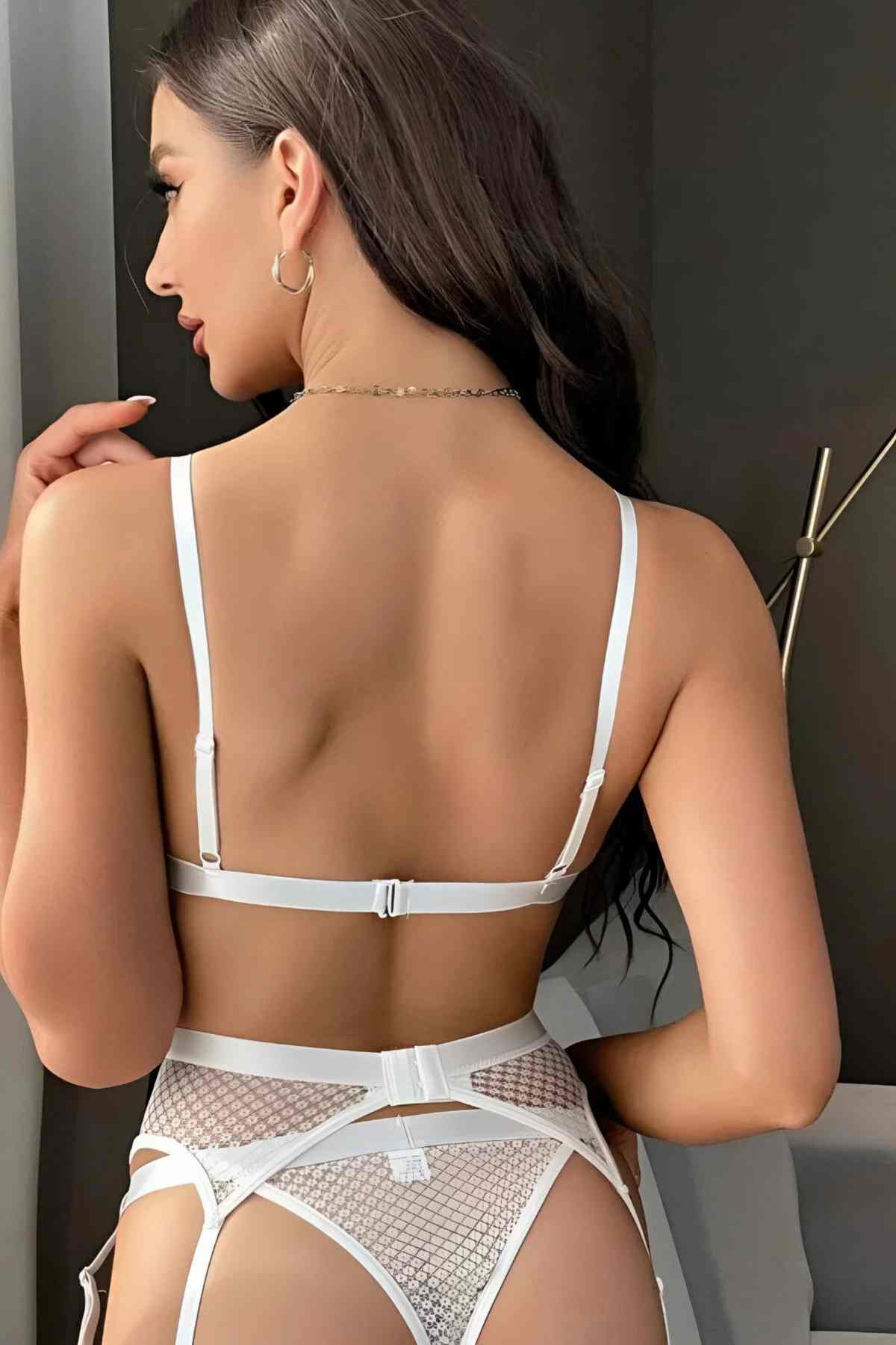 kissbump beyaz strap detaylı İç giyim takımı – transparan seksi sütyen külot seti, fantazi kadın İç Çamaşırı