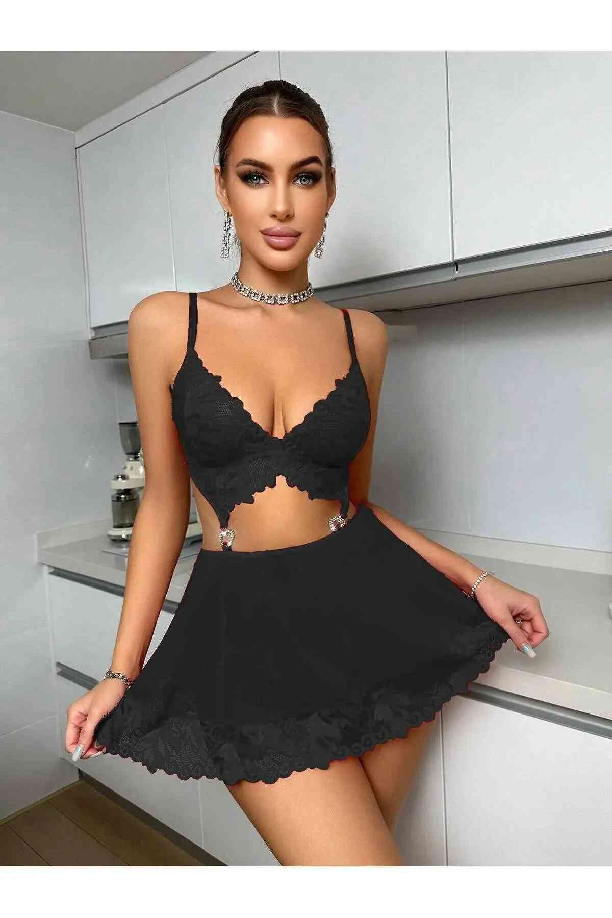 siyah dantel fantazi gecelik – taşlı kalp aksesuarlı seksi İç giyim, büyük beden seçenekli siyah dantel fantazi gecelik – taşlı kalp aksesuarlı seksi İç giyim, büyük beden seçenekli