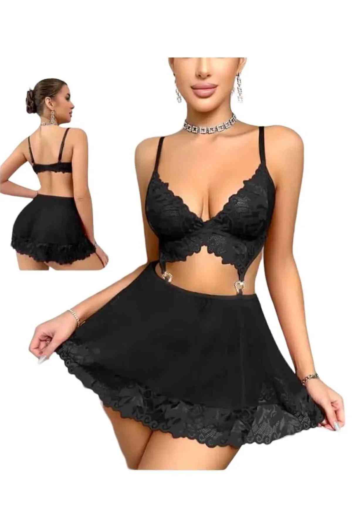 siyah dantel fantazi gecelik – taşlı kalp aksesuarlı seksi İç giyim, büyük beden seçenekli siyah dantel fantazi gecelik – taşlı kalp aksesuarlı seksi İç giyim, büyük beden seçenekli