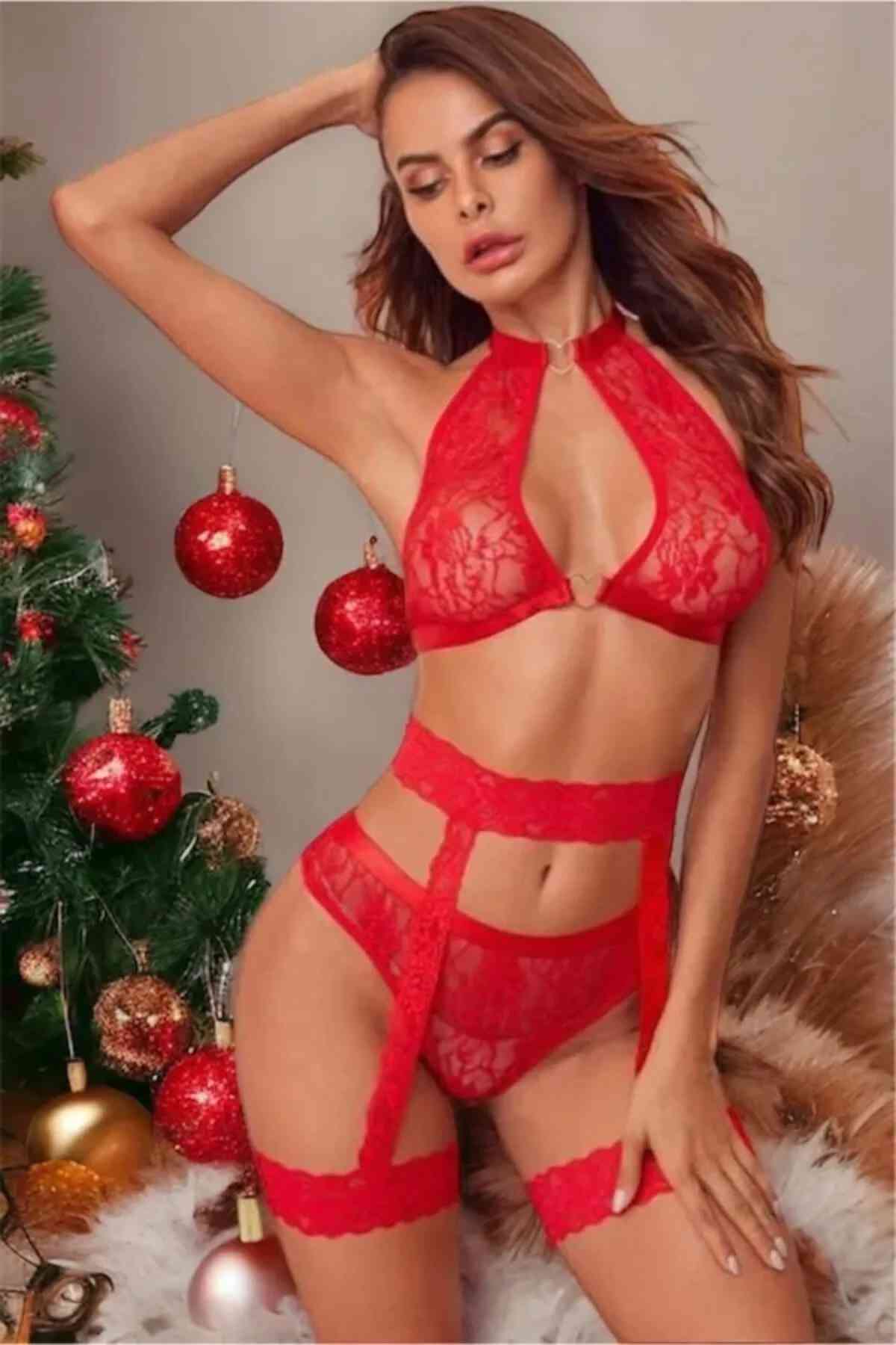 kissbump kırmızı dantel jartiyer takımı – sütyen, külot ve jartiyer detaylı seksi kadın İç giyim seti